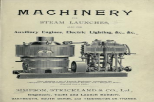 Ein altes Buchcover mit einer detaillierten Illustration einer Dampfmaschine und der Beschriftung "Maschinen für Dampfschiffe, auch für Hilfsmaschinen, Elektrobeleuchtung & C."