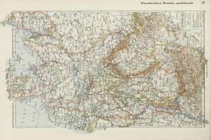 Eine Karte von Deutschland aus dem 19. Jahrhundert, die die politischen Teilungen zeigt, mit beschreibendem Text oben und unten.
