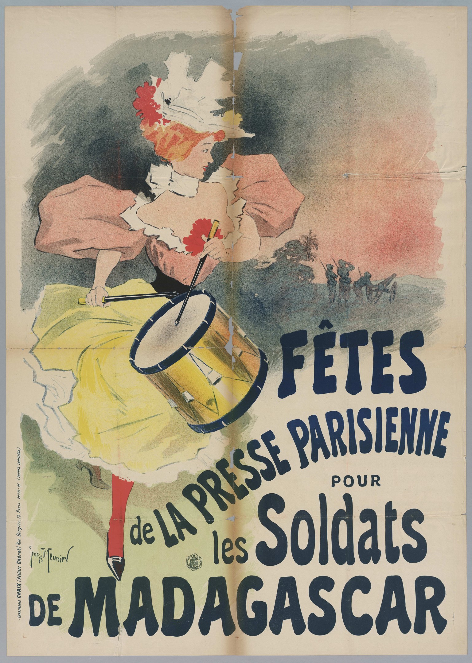 Plakat für ein Konzert in Madrid, Spanien, das ein Gemälde einer Frau mit einem Musikinstrument und Text zeigt.