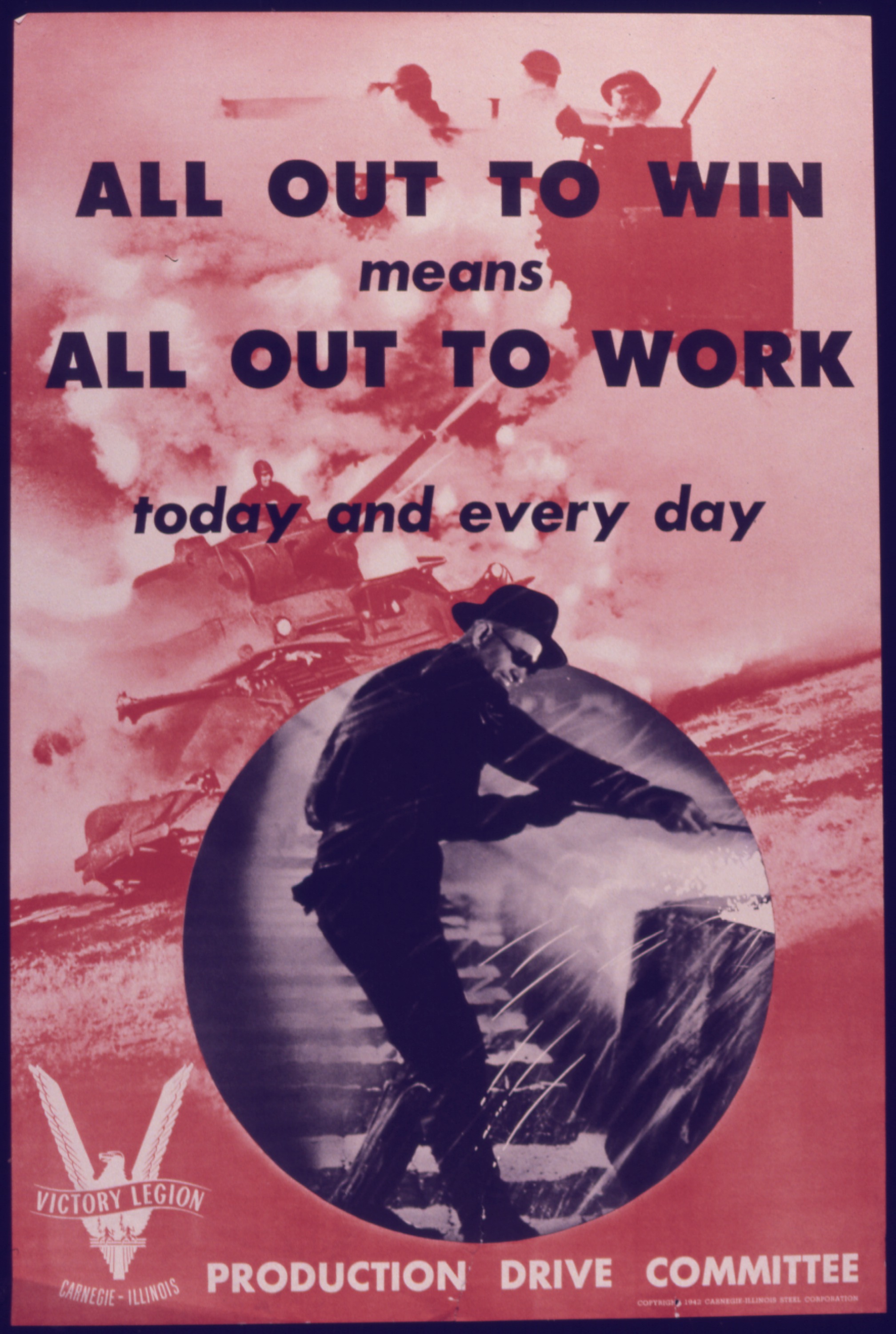 Eine Person in militärischer Uniform mit entschlossener Miene, umgeben von Text, der "alles geben bedeutet, alles geben bedeutet, heute und jeden Tag zu arbeiten".