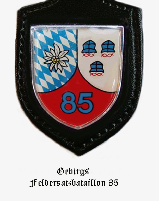 Ein Abzeichen mit der Nummer 85, das die bayerische Fußballmannschaft darstellt, mit deutschem Text darunter.
