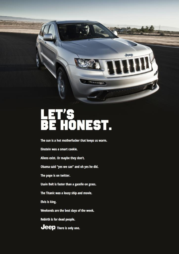 Ein Auto mit darunter stehenden Textzitaten.