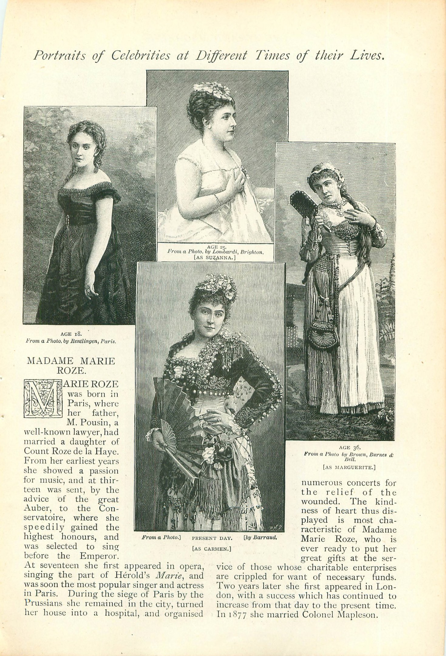 Altes Buchcover mit dem Titel 'Porträts von Prominenten zu verschiedenen Zeiten ihres Lebens' mit einer zentralen Illustration einer Frau in einem langen, hochgeschlossenen Kleid mit einem Dutt.