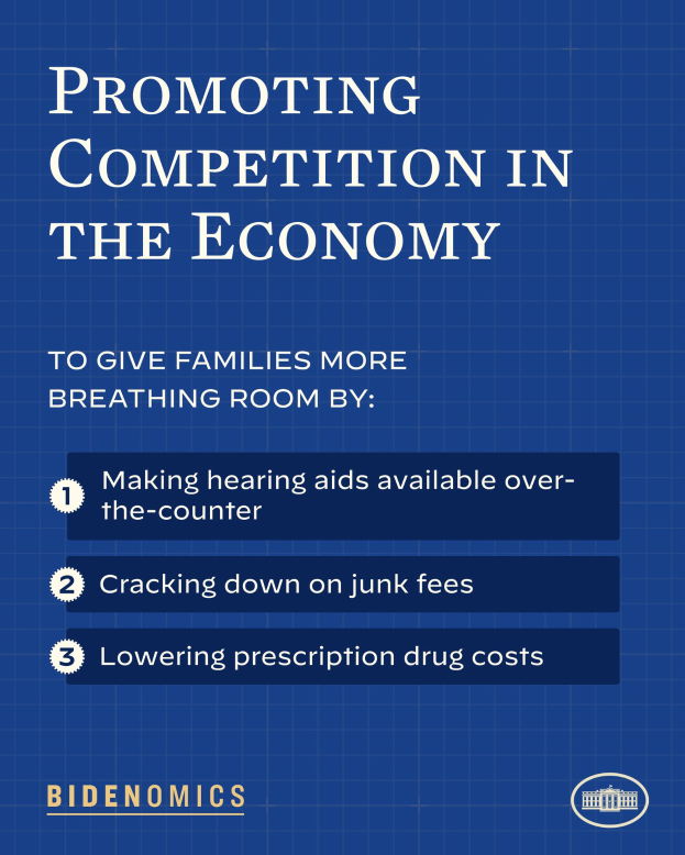 Ein buntes Poster mit einem blauen Hintergrund und weißer Schrift, die den Text 'Förderung des Wettbewerbs in der Wirtschaft' trägt, zentriert und von einem weißen Rand umgeben, mit einem weißen Kreis-Logo mit einem grünen Blatt in der unteren rechten Ecke.