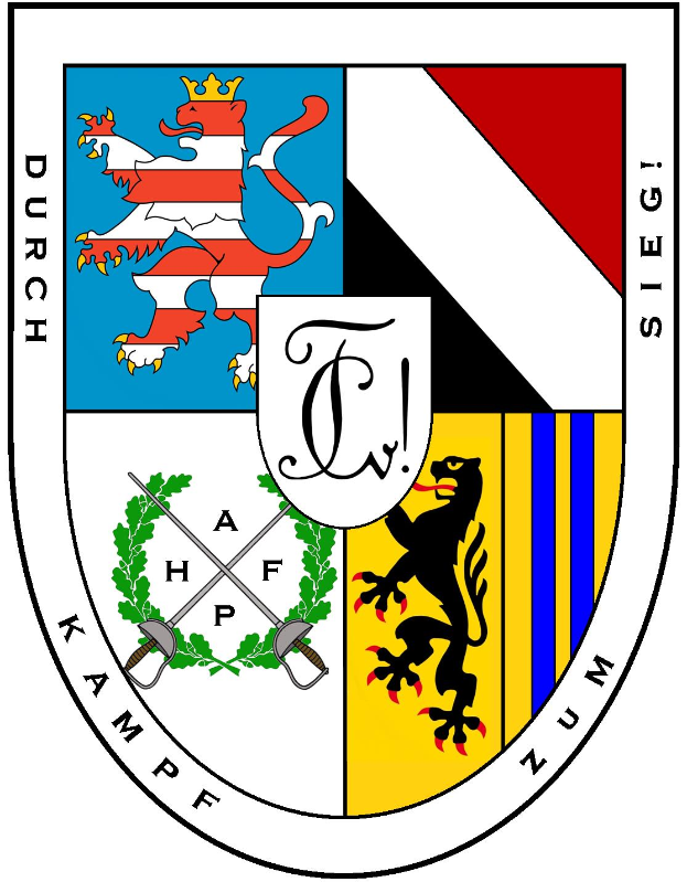 Das Stadtwappen von Stuttgart zeigt zwei Löwen, die ein Schild mit einer Krone flankieren, ein Banner mit 'Stuttgart' in der Mitte, einen Lorbeerkranz um das Schild und ein rotes und weißes Karomuster oben.