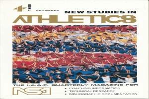 Ein Buchumschlag mit der Aufschrift 'Neue Studien im Leichtathletik 1988', der eine Gruppe von Menschen in Sportkleidung während des Trainings zeigt, vor einem hellblauen Himmel mit weißen Wolken und entfernten Bäumen, mit fetter schwarzer Schrift auf einem weißen Rand.