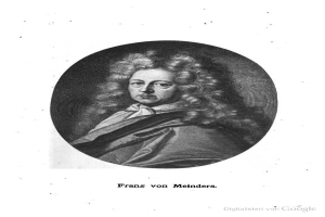 Schwarzes und wei├čes Portr├Ąt von Franz von Meinders, einem deutschen Komponisten mit langen Locken, mit deutschem Text unten.