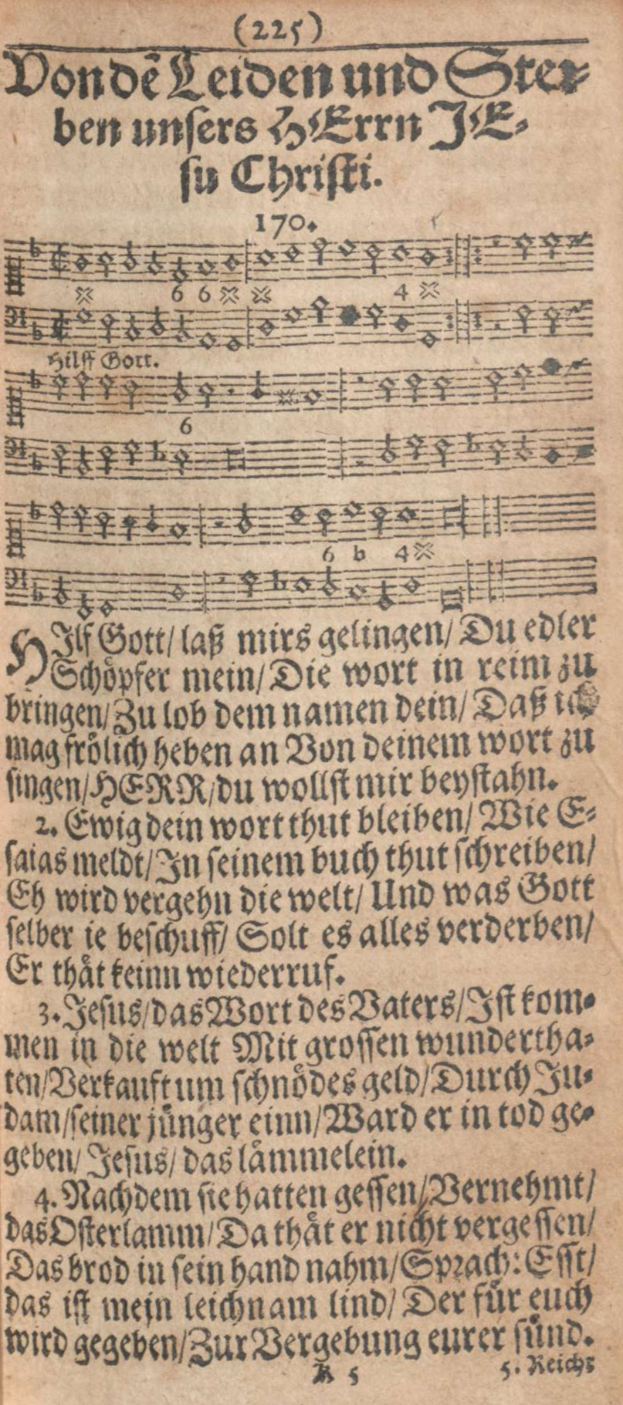 Ein altes, abgenutztes Manuskriptblatt mit deutschem Text und Musiknotation in einer traditionellen deutschen Schriftart.
