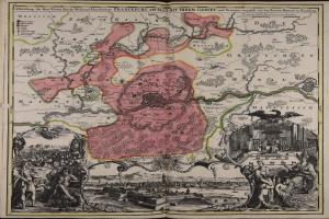 Ein altes Buch mit einer zentralen Deutschlandkarte, umgeben von Illustrationen und Texten, strahlt einen klassischen und zeitlosen Look aus.