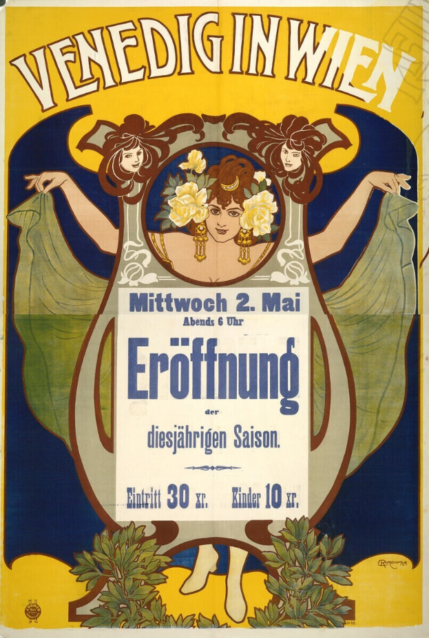 Ein Konzertplakat mit einer Frau mit menschlichem Gesicht, umgeben von Blättern und Blumen, mit Text, in Wien, Österreich.